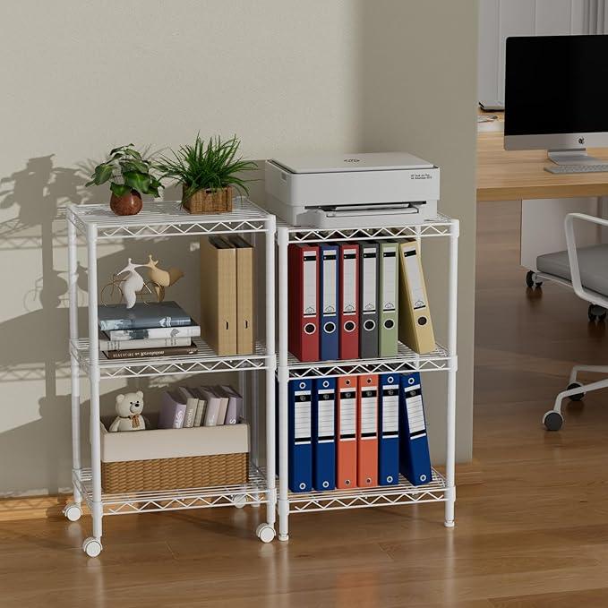 Small 3 Tier Shelves Storage Wire Shelving Unit Metal Shelf Adjustable Organizers Storage Shelving with Wheels for Bathroom Laundry Room Kitchen Pantry12”D x 18”W x 30.7”H White - ModernBath