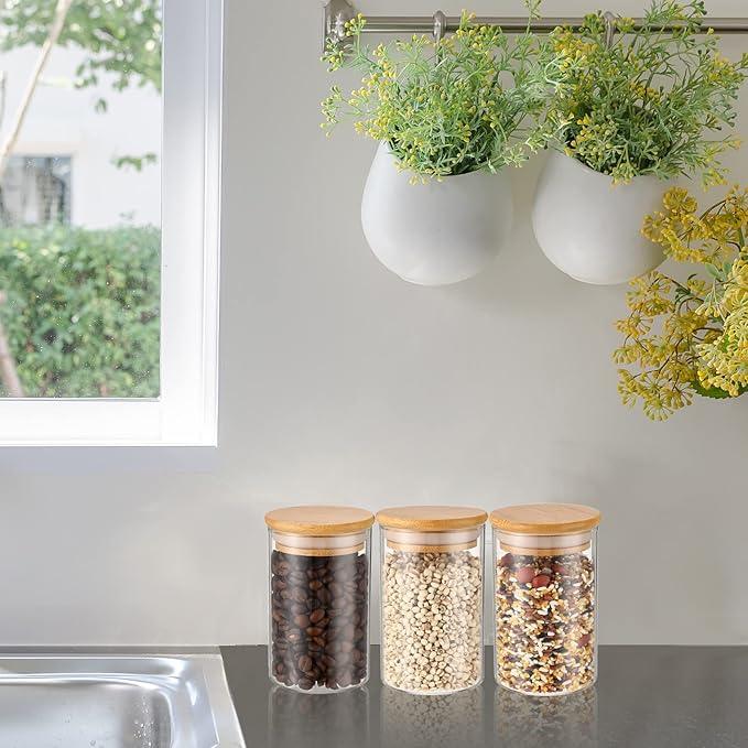 6 Pack Glass Apothecary Jars with Lids Bamboo Bathroom Accessories Cotton Balls Pads Swabs Holder Jar Bathroom Canisters for Vanity Accessories Storage - ModernBath