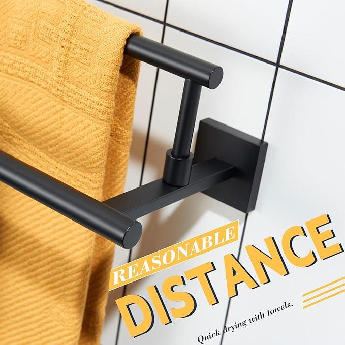 KOKOSIRI Bathroom Towel Bars 32-Inch Double Towel Rails Matte Black Towel Holder Overlength for Kitchen Garage Stainless Steel B5009BK-L32 - ModernBath