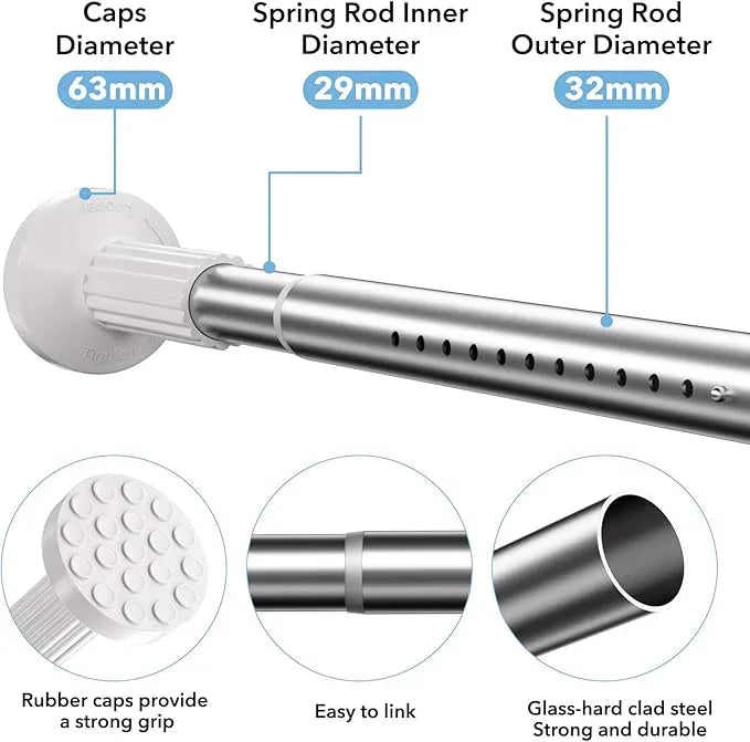 Tension Curtain Rod 51–128 In (4.25–10.67 ft),Extra Long Outdoor Curtain Rod for Window or Bathroom Patio,Easy to Install No Drilling Never Rust,Heavy Duty Adjustable Spring Shower Rod - ModernBath