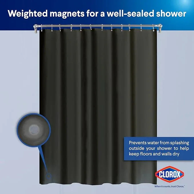 CLOROX Shower Curtain Liner, Premium Medium Weight Flexible Waterproof 6g PEVA for Bathroom with Weighted Magnets, Standard Size 72" x 72", Black 1 Pack - ModernBath