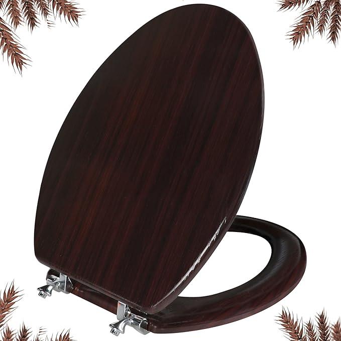 Elongated Toilet Seat Molded Wood Toilet Seat with Zinc Alloy Hinges, Easy to Install also Easy to Clean, Anti-pinch Wooden Toilet Seat by Angol Shiold (Elongated, Dark Brown) - ModernBath