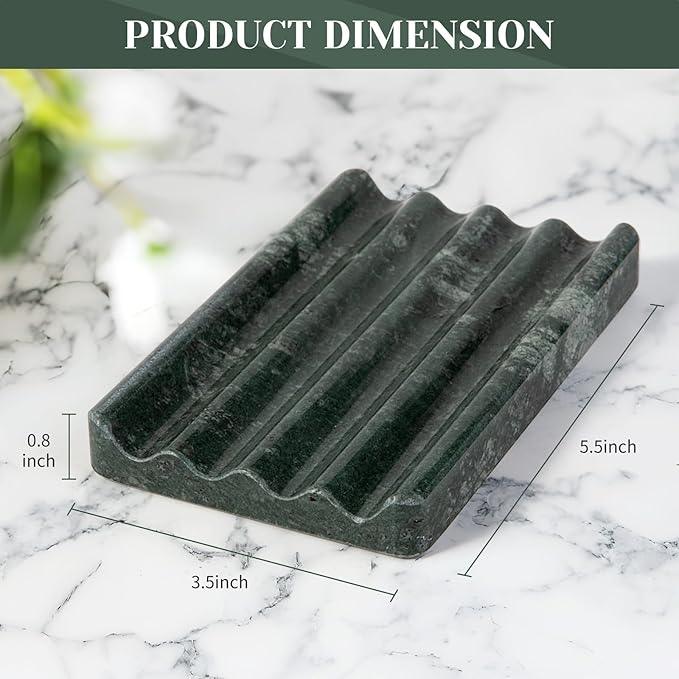 2PCS Koville Indian Natural Green Marble Soap Dish for Shower, Stone Soap Tray for Bathroom, Marble Bar Soap Holder for Sink, Stripe Grooves Soap Saver Sponge Holder - ModernBath