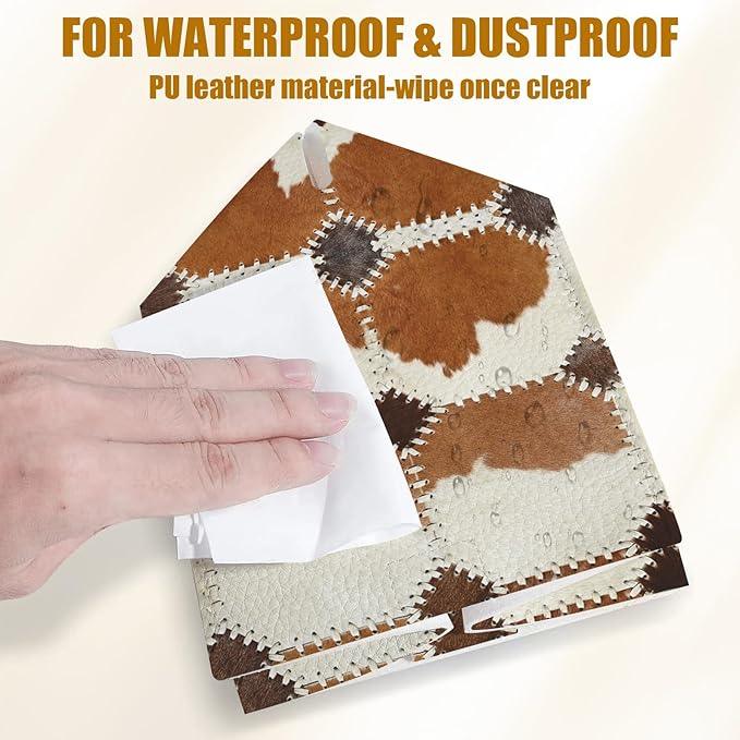 Brown Cowhide Tissue Box Cover 2PCS, Cow Skin Leather Tissue Box Holder Square Facial Paper Case Tissue Box Cube Organizer for Bathroom Bedroom Desk Office - ModernBath