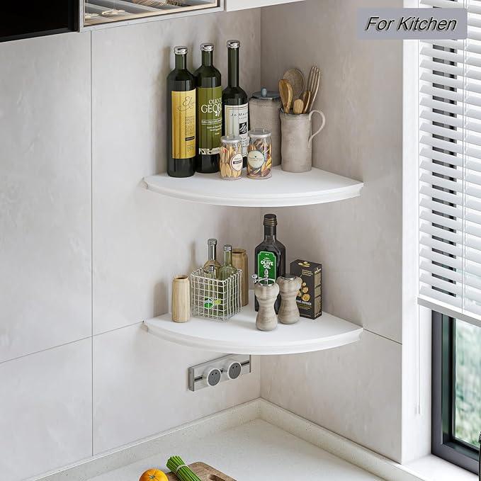 HAO Floating Corner Shelf Invisible Wall Mounted Shelves Radial Shape Cable Wire Hole Pattern Perfect for Bedroom Bathroom Living Room Kitchen 17 Inch Set of 2 White - ModernBath