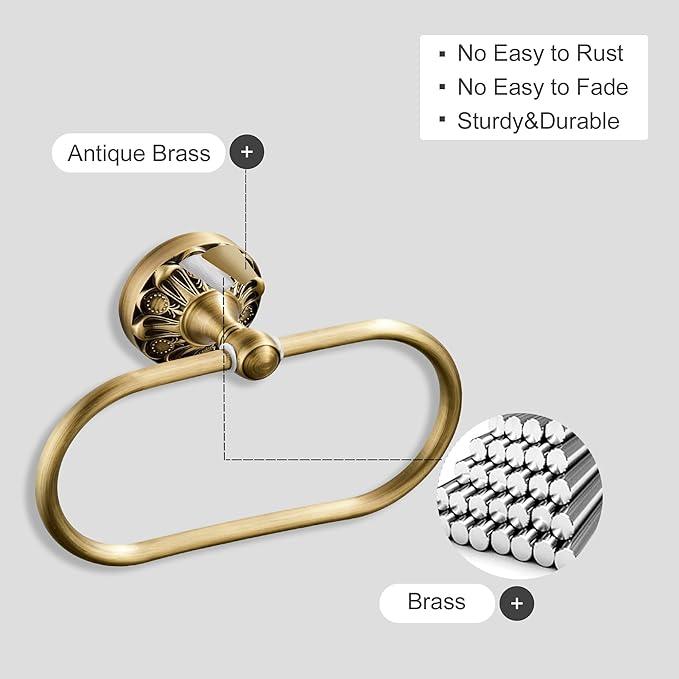 Antique Brass Toilet Paper Holder Towel Ring, Brass Towel Holder Toilet Paper Roll Holder, Rustic Vintage Oval Towel Rack Bathroom Accessories Set Hardware 2 Pieces Farmhouse Wall Mounted - ModernBath