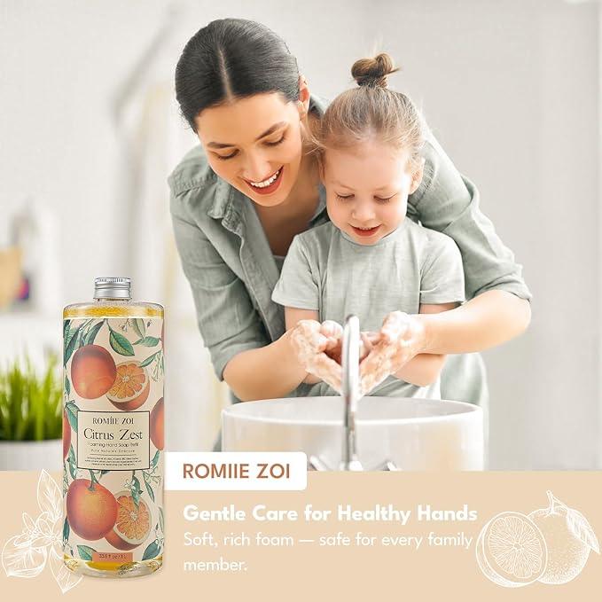 ROMIIE ZOI Citrus Zest Foaming Hand Soap Refill Gift Set – 3 Pack (33.8 Fl Oz Each) with Refillable Dispenser, Moisturizing, Biodegradable & Chemical-Free Formula for Kitchen, Bathroom, Sensitive Skin - ModernBath