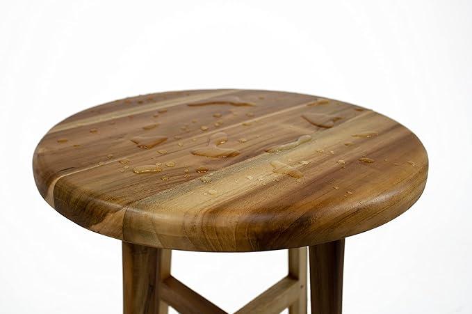 EcoDecors Shoji 12 Inch Round Waterproof Teak Wood Shower Bench Stool Seat Chair for Inside Shower Provides Safety, Storage, and Organization for Accessories and Loveable 24 oz Spray Bottle Teak Oil - ModernBath