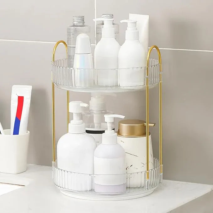 YCIA&DONE 360 Rotating Makeup Organizer and Storage for Vanity Bathroom Countertop, High Capacity Cosmetic Skincare Perfume Organizers for Dresser Lazy Susan (Clear White,2 Tiers) - ModernBath