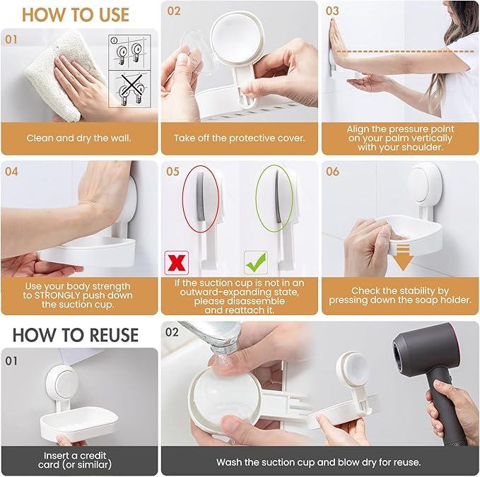 LEVERLOC Soap Holder Suction Cup for Shower, 2 Pack Bar Soap Dish Holder for Shower Wall Mounted NO-Drilling, Plastic Self Draining Removable Vacuum Suction for Bathroom Bathtub Sink - ModernBath