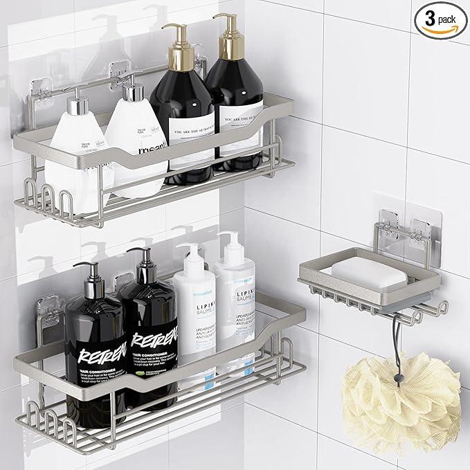 BATHDESIGN Shower Caddy Shelves Organizer Rack, 3 Pack Shower Caddy with Soap Holder, No Drilling Wall Mounted Self Adhesive Shower Shelves for Inside Shower, Paint Nickel - ModernBath
