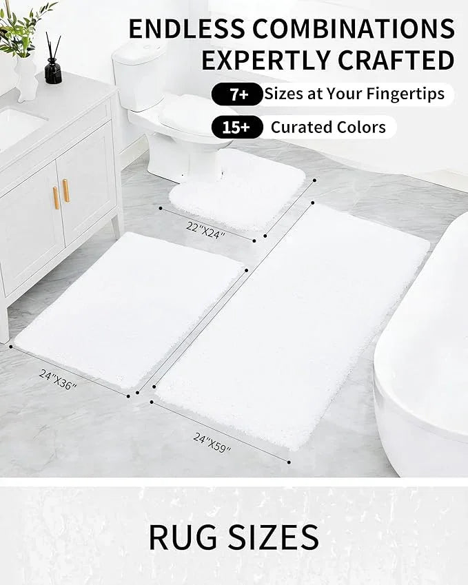 Ruggnovea Bathroom Rugs Non Slip Washable 59x24, Ultra Soft Thick Shaggy Absorbent Bath Mats, High Density Foam Latex Non Slip Backing Bath Rugs, Microfiber Bath Mats for Bathroom Floor&Sink,White - ModernBath