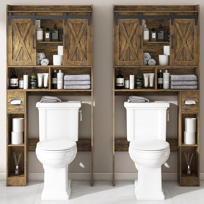 Vabches Over The Toilet Storage Cabinet, Farmhouse Storage Cabinet Over Toilet with Sliding Doors & Toilet Paper Holder Stand，Home Space-Saving Toilet Rack, for Bathroom, Restroom, Laundry - ModernBath