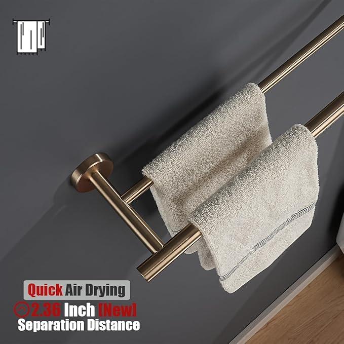 JQK Double Towel Bar Champagne Bronze, 27 Inch 304 Stainless Steel Thicken 0.8mm Towel Rack for Bathroom, Towel Holder Wall Mount, Useable Length 24 Inch, TB100L24-CB - ModernBath