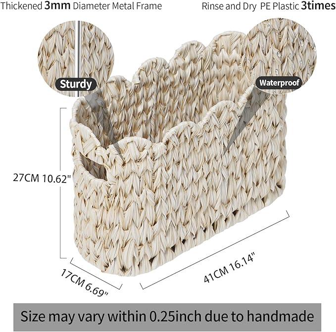Toilet Paper Storage Basket,Boho Decorative Scalloped Baskets,Coastal Bathroom Decor,Hand-Woven Plastic Wicker Bathroom Accessories Organizer - ModernBath