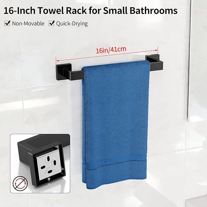Bathroom Accessories Set 10-Piece Stainless Steel Modern Wall Mount Towel Racks for Bathroom 16In, Matte Black - ModernBath