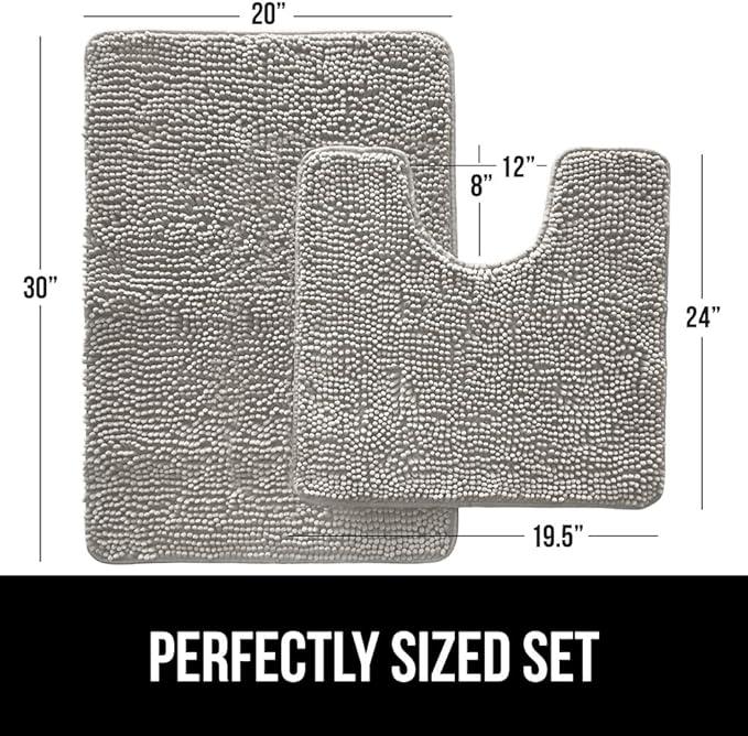 GORILLA GRIP Bathroom Rug Sets, Soft Chenille 2 Piece Area Rugs Set, Toilet Base Mat and 30x20 Carpet, Absorbent Microfiber Washable Mats Dry Quickly, Home Décor and Bath Room Accessories, Lt Gray - ModernBath