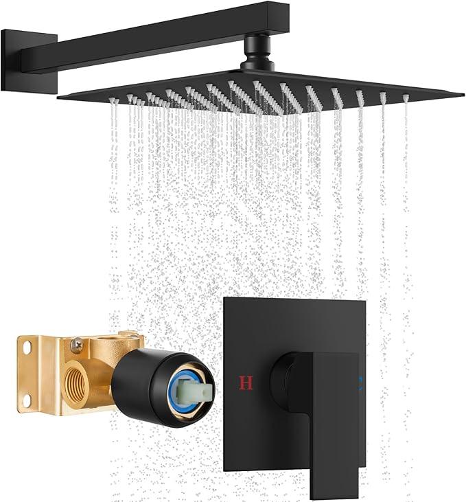 Cinwiny Shower Faucet Set,Shower Head and Handle Set with Valve,Single Handle,Wall Mount 10 Inch Showerhead for Modern Bathroom,Matte Black - ModernBath