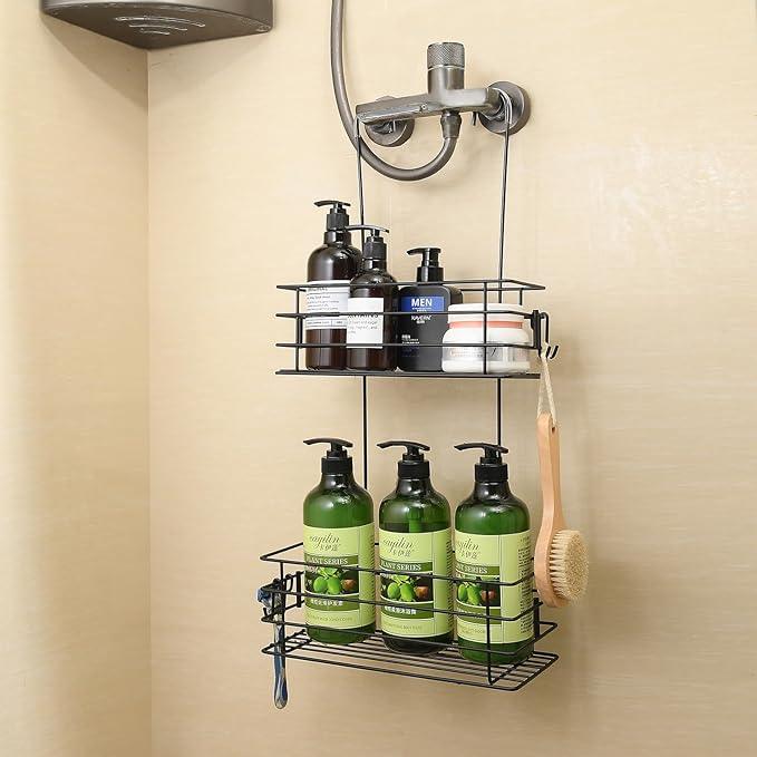 Seltomer Shower Organizer Hanging Shower Caddy with Rotatable Hook bar Over the Door and Can be Hung on the Faucet or Claw Foot, Stainless Steel Rust Proof and Durable （Black） - ModernBath