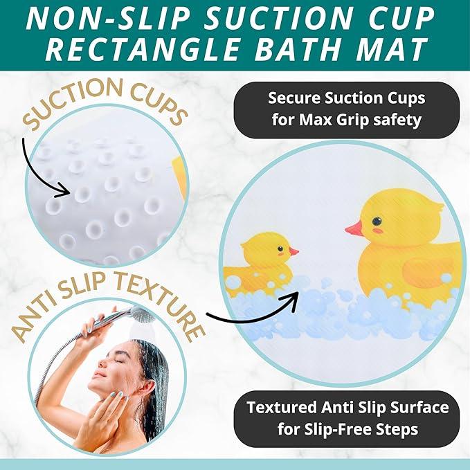 ENKOSI Non Slip Bath Mat for Tub and Shower Floors – Anti Slip Shower Mat with Strong Secure Suction Cup Grip – Rubber Duck Print for Kids and Toddlers for Inside Bathroom Bathtub (28x16 Duck) - ModernBath