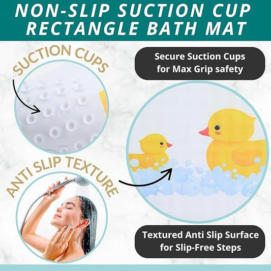 ENKOSI Non Slip Bath Mat for Tub and Shower Floors – Anti Slip Shower Mat with Strong Secure Suction Cup Grip – Rubber Duck Print for Kids and Toddlers for Inside Bathroom Bathtub (28x16 Duck) - ModernBath