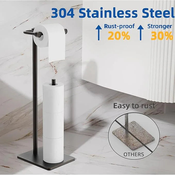 RUACQ Toilet Paper Holder Stand, Bathroom Toilet Paper roll Holder Free Standing with Storage for 4 Rolls, Post Pivoting Design, Stable Weighted Base, SUS304 Stainless Steel (Oil Rubbed Bronze) - ModernBath
