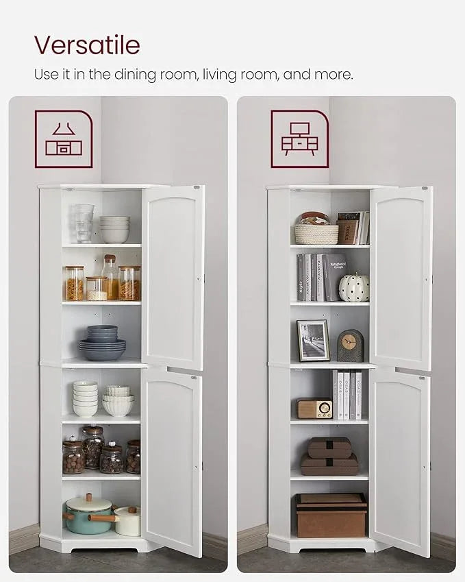 VASAGLE Corner Cabinet, Tall Corner Storage Cabinet with 2 Doors and 4 Adjustable Shelves, for Bathroom Kitchen Living Room, Modern Farmhouse Design, White UBBC541P31 - ModernBath