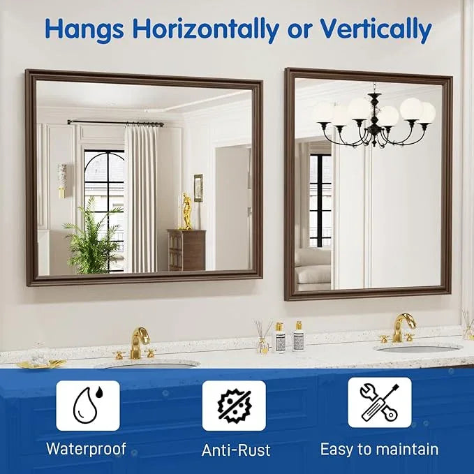 WEER Retro Copper Bathroom Mirror, 36x30 Inch Bronze Oil Rubbed Framed Mirror, Rectangle Classic Vintage Framed Wall Mirror, Farmhouse Vanity Mirror, Tempered Glass, Vertically or Horizontally - ModernBath