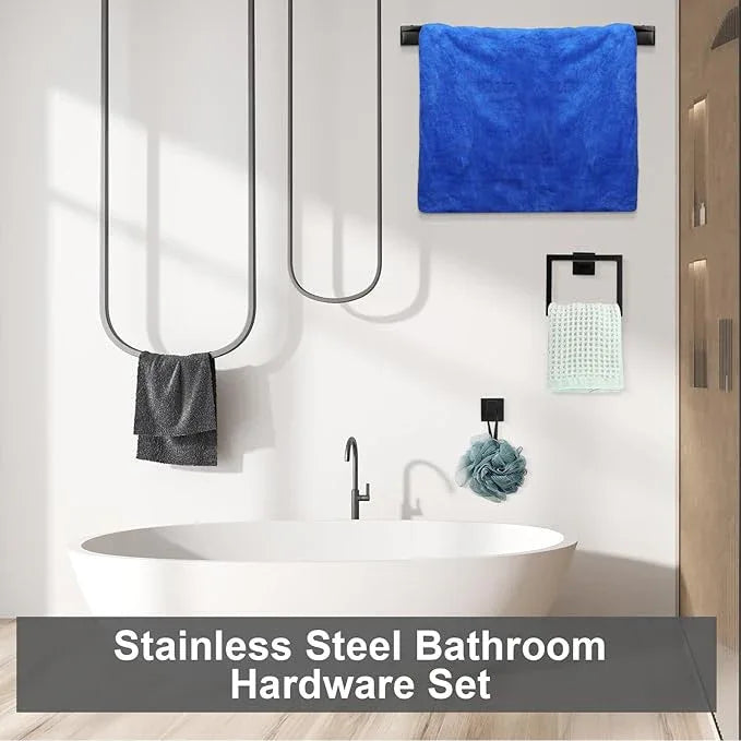 Gisafai 10 Pcs Black Bathroom Hardware Accessories Set 23.6 Inch Bath Towel Bar Kit Stainless Steel Bathroom Hardware Set Towel Racks Ring Robe Hooks Paper Holder for Wall Mounted - ModernBath