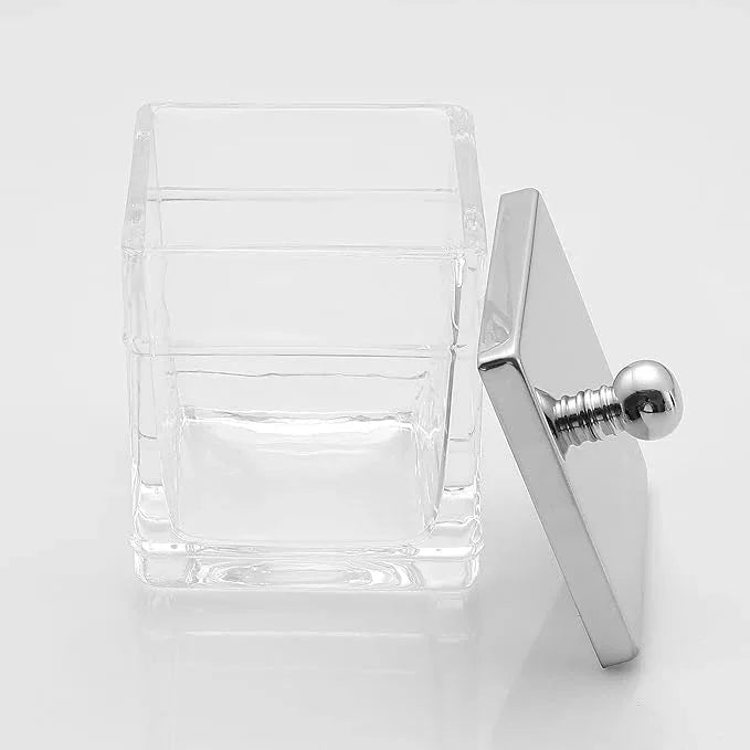 Indecor Home Glass Cotton Jar Holder 2 Pack– Silver/Chrome Lid, Elegant Bathroom Storage Canister for Qtips, Cotton Balls, Floss, Makeup Organizer, Vanity & Bathroom Organization - ModernBath