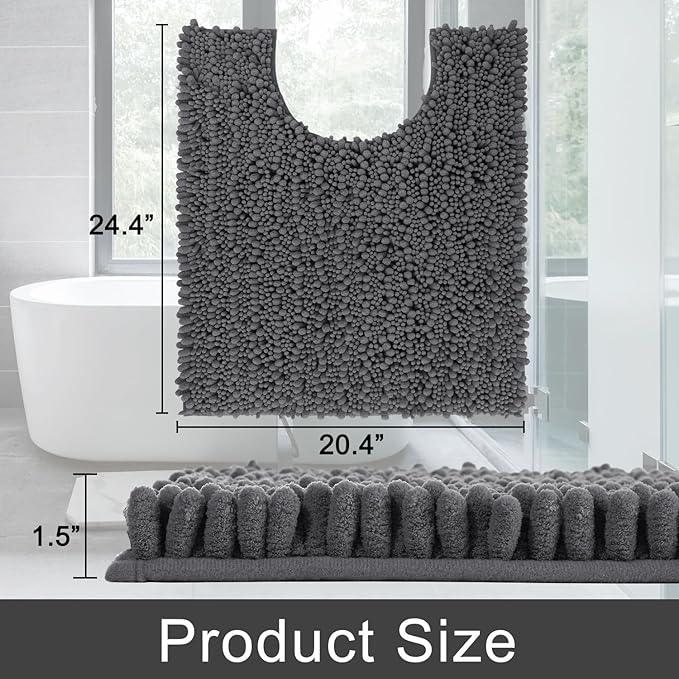 Yimobra Toilet Rug U Shaped Washable 24x20 Inch - Ultra Soft Absorbent Chenille Bath Rugs for Toilet, Quick Dry & Machine Washable, Non Slip Contour Bathroom Mat, Dark Gray - ModernBath