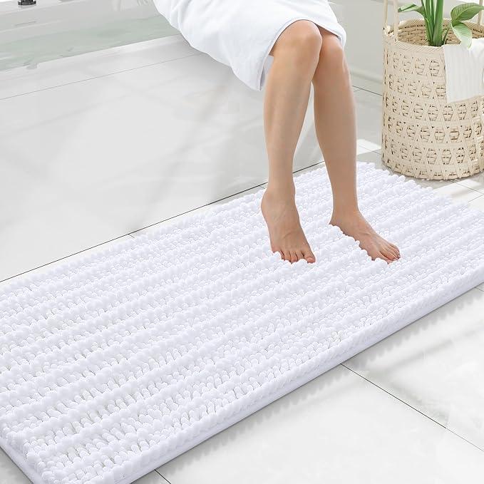 Smiry Bathroom Rugs Mat 47x20, Extra Soft Absorbent Chenille Bath Rugs, Non Slip Rubber Backing Machine Washable Quick Dry Bath Mats for Bathroom Floor, Tub, Shower, Home Decor Accessories, White - ModernBath