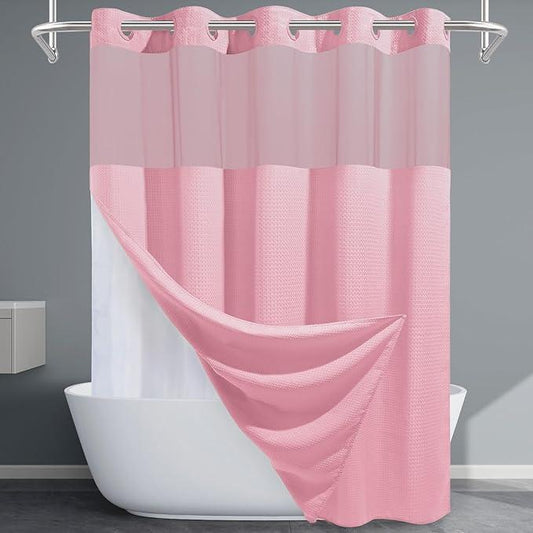 EUTXL Pink Shower Curtain with Liner - 230GSM Waffle Textured Heavy Duty Shower Curtains for Bathroom,71W x 74H - ModernBath