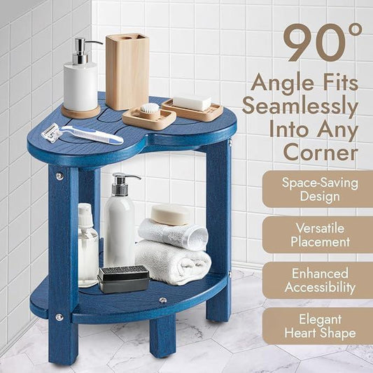 Corner Shower Stool for Inside Shower - Waterproof Corner Shower Bench, HDPE Plastic Bathroom Bench, Adjustable Height Corner Chair for Shaving Legs,Storage Shelf,Non-Slip Feet,Blue - ModernBath