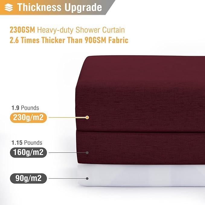 BTTN Fabric Shower Curtain, Linen Textured Heavy Duty Polyester Cloth Shower Curtain Set with Plastic Hooks, Burgundy, 72x96 - ModernBath