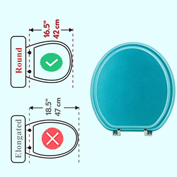 BLOFDE Round Toilet Seat Wood Toilet Seat Prevent Shifting with Zinc Alloy Hinges American Standard Size Toilet Seat Easy to Install also Easy to Clean(Round,Sparkling Sapphire Blue) - ModernBath