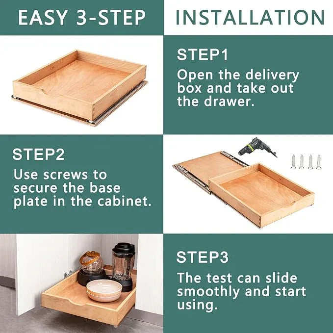 Fully Assembled Pull Out Cabinet Drawer, Wood Pull Out Cabinet Organizer, Soft Close Slide Out Pull Out Drawers for Kitchen Cabinets, Fast and Easy DIY Installation, 18”W x 21”D - ModernBath