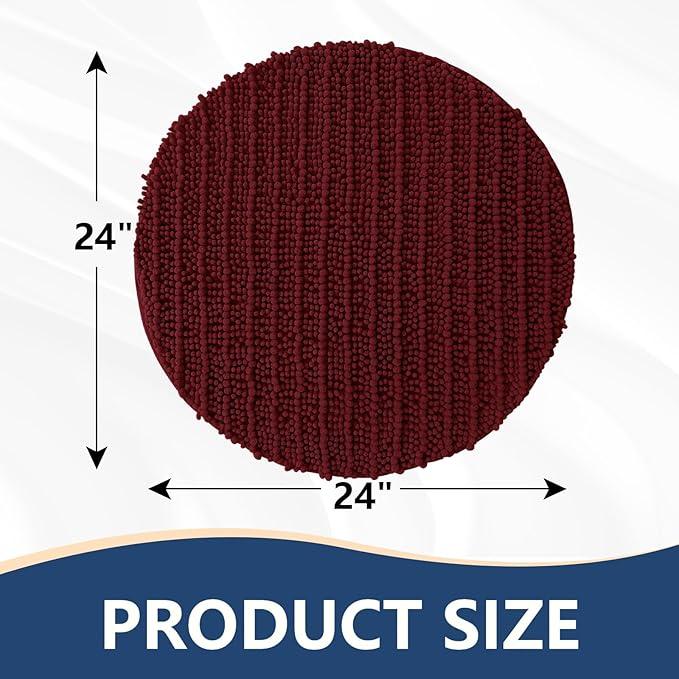 Arotive Luxury Round Chenille Bathroom Rug Mat, Extra Soft Thick Absorbent Shaggy Bath Rugs, Non-Slip Machine Wash Dry Plush Bath Mats for Bathroom, Shower and Tub, 24x24, Burgundy - ModernBath