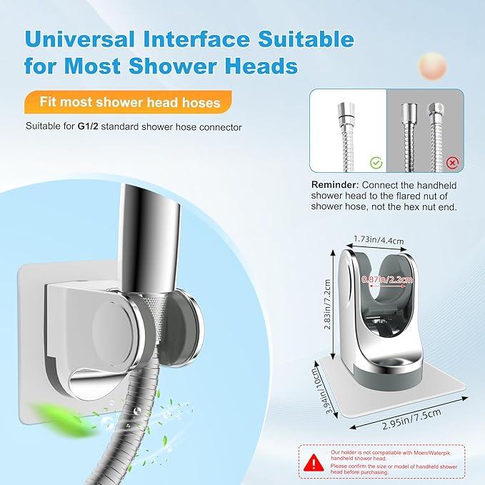 Hibbent Showerhead Holder, Strong Adhesive and Waterproof Handheld Shower Holder and Bracket, Height Adjustable Shower Wand Holder, Wall Mount, No Drilling, Chrome Finish - ModernBath