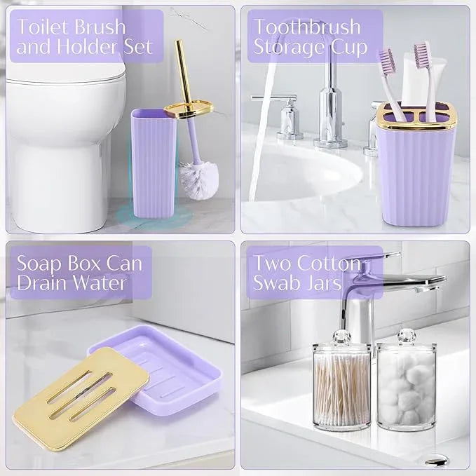 WSBArt 17PCS Bathroom Accessory Set Bathroom Set Purple Bathroom Accessories,Toilet Brush, Trash Can, Qtip Holder Dispenser& 3PCS Soap Dispenser - ModernBath