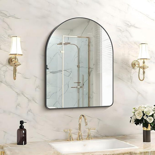 FORBATH Arched Bathroom Mirror 18x24 Inch, Black Bathroom Mirror Wall Mounted Modern Aluminum Alloy Frame Arch Mirror for Bedroom Living Room Entryway, Hanging or Leaning Against Wall - ModernBath