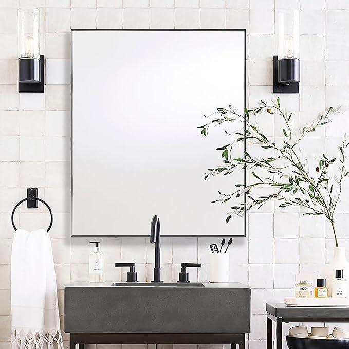 Bonverre 24x32 Inch Black Bathroom Mirror for Wall, Aluminum Frame Rectangle Rectangular Vanity Mirror, Modern Large for Bedroom, Living Room, Horizontal or Vertical - ModernBath