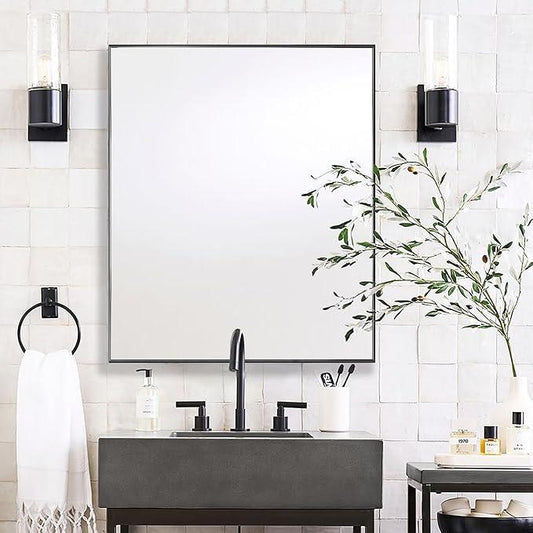 Bonverre 24x32 Inch Black Bathroom Mirror for Wall, Aluminum Frame Rectangle Rectangular Vanity Mirror, Modern Large for Bedroom, Living Room, Horizontal or Vertical - ModernBath