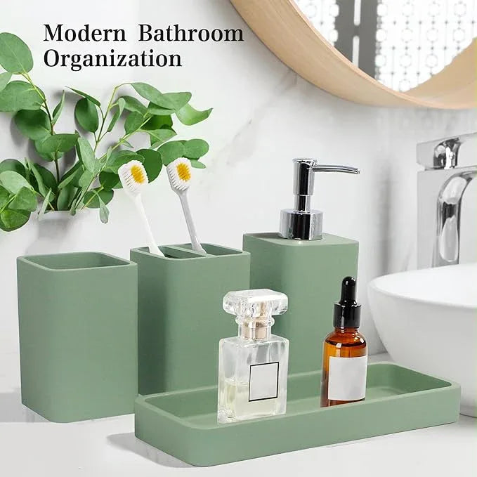 YMXYJM Bathroom Accessories Set, 4 Pcs Bathroom Accessory Set, Soap Dispenser, Toothbrush Holder, Qtip Holder Set, Bathroom Sets Complete, Bathroom Sink Set for Modern Home Decor,Green - ModernBath