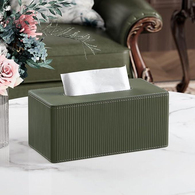 Cretkhp PU Leather Tissue Box Cover Rectangle with Magnetic Closure, Modern Tissue Box Holder for Bathroom NightStands Livingroom, Decorative Tissue Holder for 120(3-Ply)/160(2-Ply) Tissue Box (Green) - ModernBath