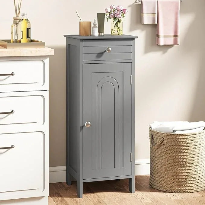 GLACER Floor Storage Cabinet, Multifunctional Bathroom Storage Cabinet with 2 Adjustable Shelves, Ideal for Bathroom, Living Room, 14 x 12 x 34.5 inches (Grey) - ModernBath