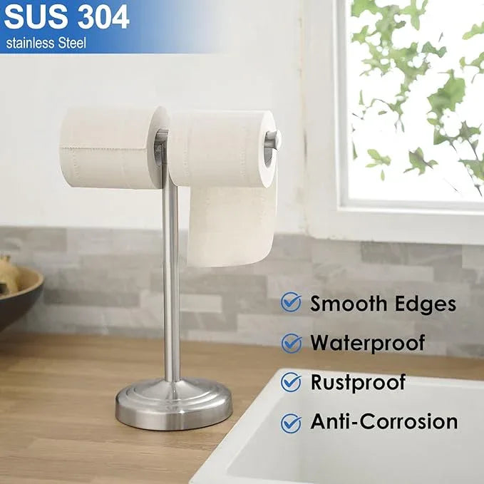 RUMOSE 13 Inch Brushed Nickel Towel Stand Hand Towel Holder Bathroom Kitchen Vanity Countertop T-Shape Towel Rack Free Standing Stainless Steel Towel Bar Towel Ring - ModernBath