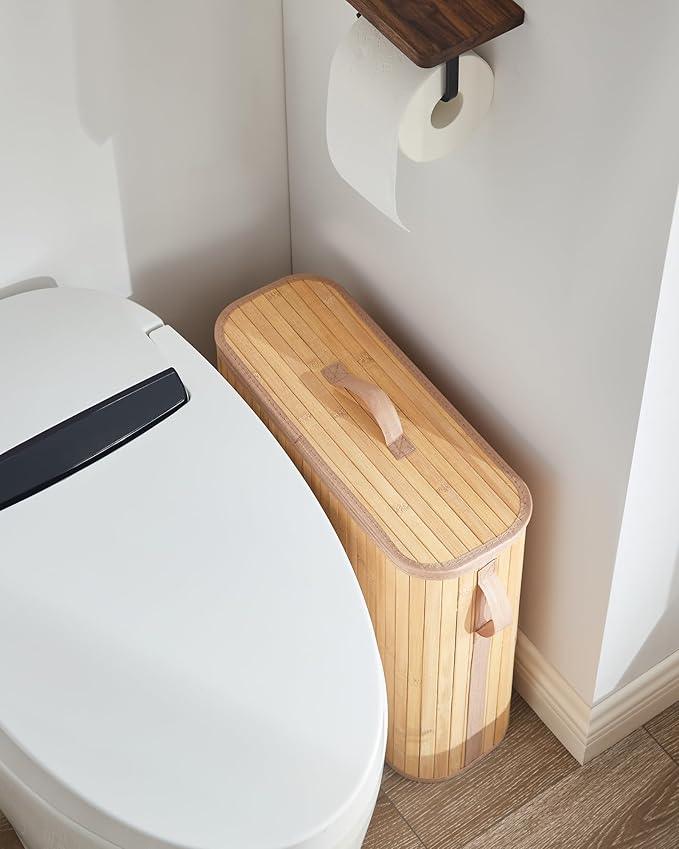 Bamboo Toilet Paper Storage Basket with Lid & Handle - 32L Large Capacity Handwoven Bathroom Organizer for 16 Rolls - Sturdy Stand Holder for Toilet Paper Organization, Natural - ModernBath