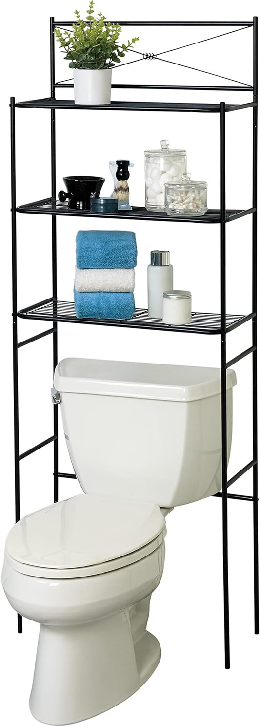 Zenna Home Over the Toilet Storage Shelf Space Saver, Behind Toilet Bathroom Organizer and Storage, Metal Bathroom Organizer with 3 Shelves, Black