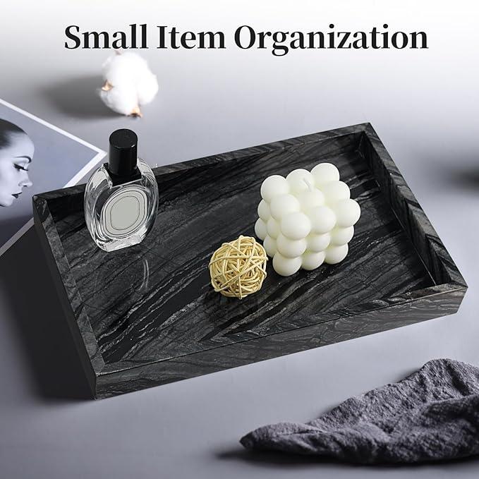 Natural Marble Tray for Bathroom, Genuine Ancient Wood Grain Marble Vanity Tray, Luxury Stone Trays for Dresser, Home Decor, Kitchen, Non-Resin/Non-Ceramic, 12"x 8", Ancient Wood Grain - ModernBath
